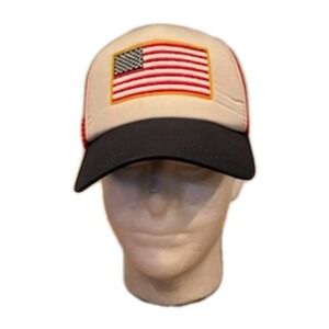 American Flag Embroidered Red White & Blue Snapback Mesh Trucker Hat NEW‎ Unisex